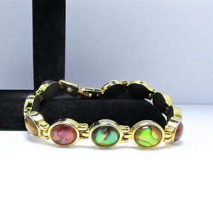 VINTAGE GOLD TONE BRACELET WITH MULTI COLOR GEMSTONES